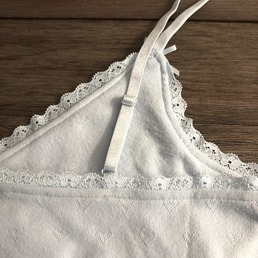 NWT [PJ Salvage] Pointelle Hearts Soft Lace Fitted Cami, Blue Haze Women’s Small - Picture 9 of 15